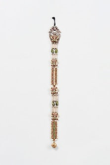 Gold Finish Red & Green Stone Hair Accessory In Sterling Silver