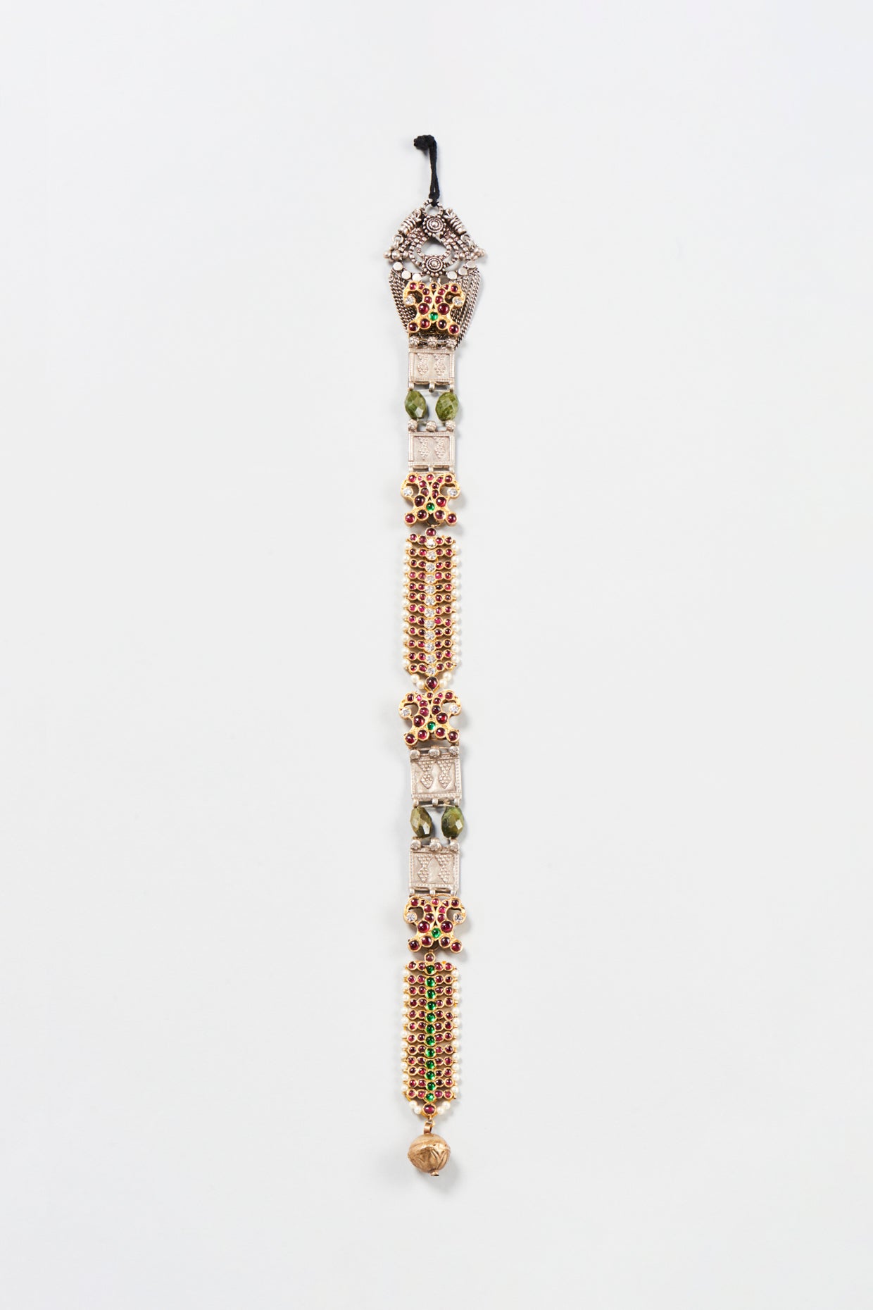 Gold Finish Red & Green Stone Hair Accessory In Sterling Silver