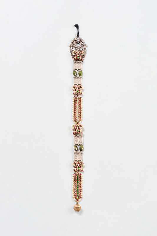 Gold Finish Red & Green Stone Hair Accessory In Sterling Silver