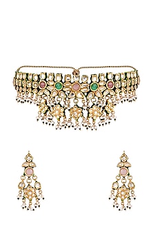 Gold Finish Kundan Choker Necklace Set