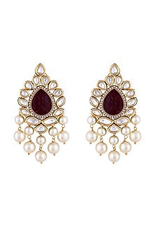 Gold Finish Pearl & Kundan Polki Choker Necklace Set
