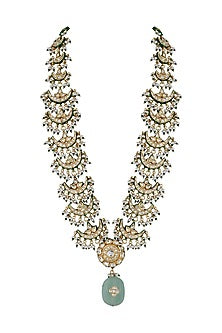 Gold Finish Kundan Polki & Beaded Long Necklace