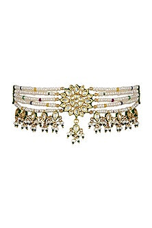 White Finish Kundan Polki & Beaded Choker Necklace Set