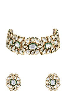 Gold Finish Kundan Polki Choker Necklace Set