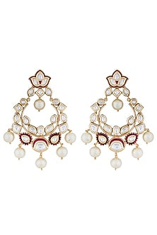 Gold Finish Kundan Polki & Pearl Meenakari Earrings