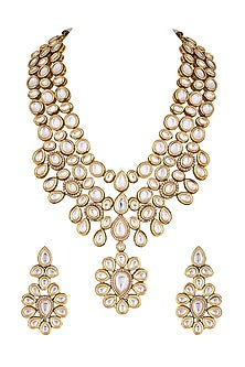 Gold Finish Kundan Polki Long Necklace Set