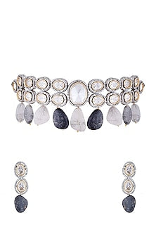 White Finish Multi Colored Choker Necklace Set