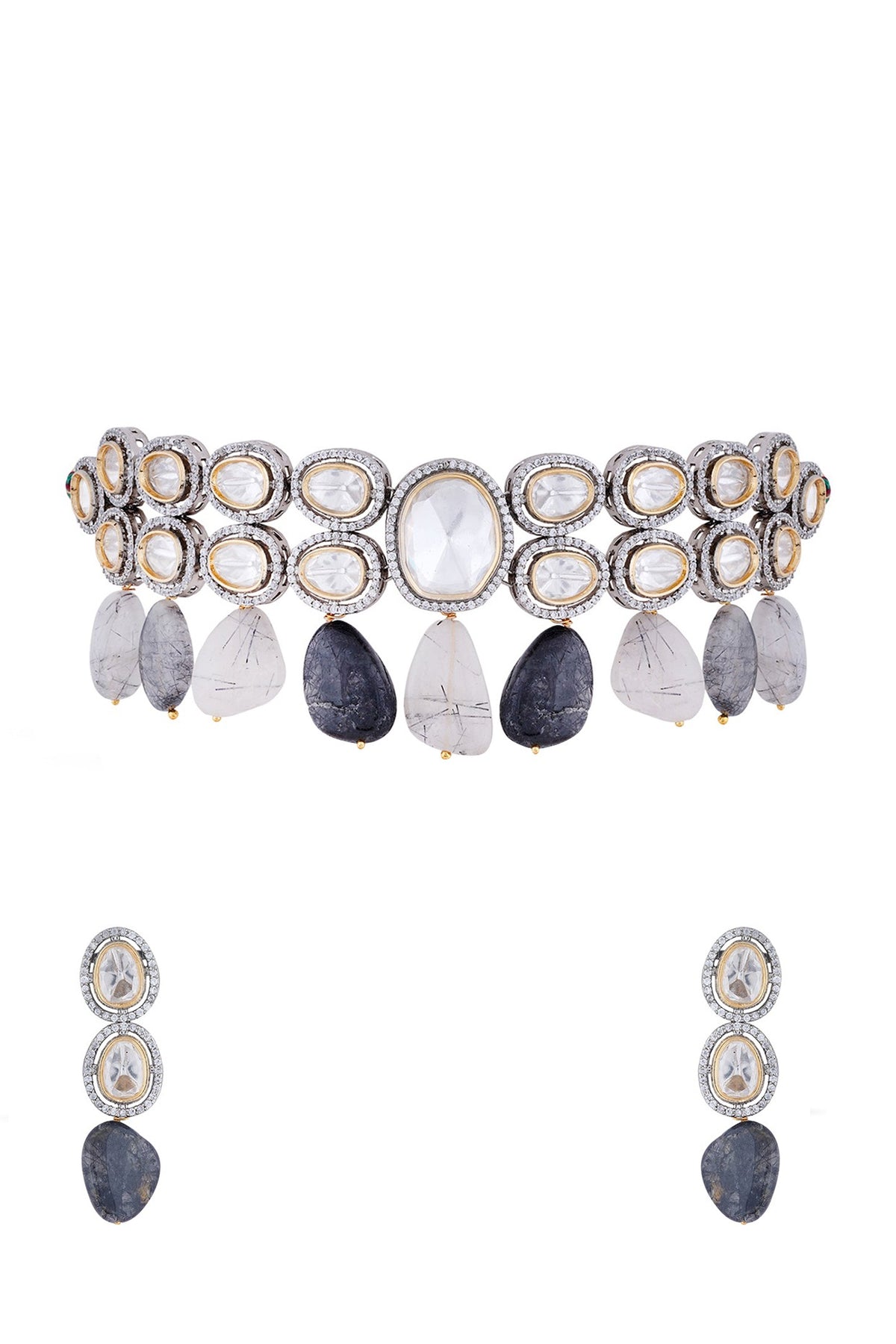 White Finish Multi Colored Choker Necklace Set