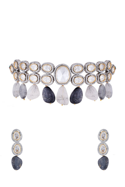 White Finish Multi Colored Choker Necklace Set