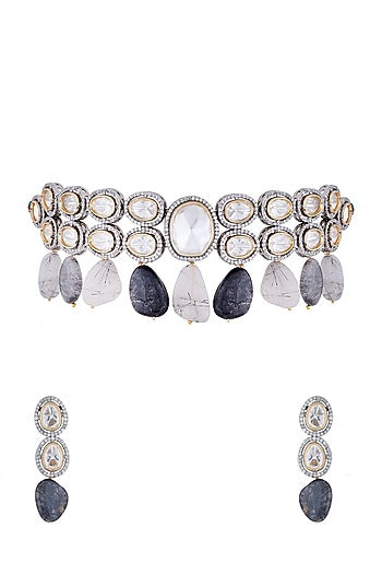 White Finish Multi Colored Choker Necklace Set