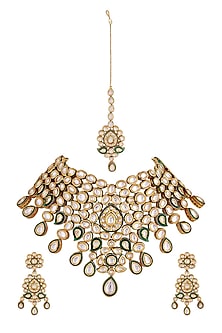 Gold Finish Kundan Polki Meenakari Choker Necklace Set