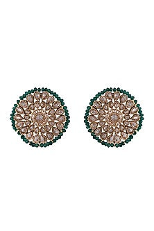 Gold Finish Kundan Polki & Green Drops Choker Necklace Set