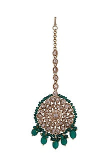 Gold Finish Kundan Polki & Green Drops Choker Necklace Set