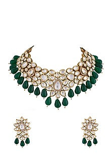 Gold Finish Kundan Polki Choker Necklace Set