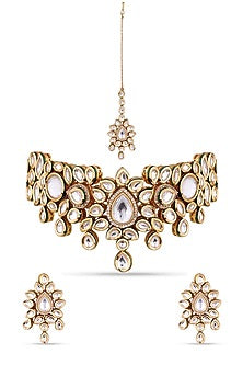 Gold Finish Kundan Polki Choker Necklace Set