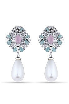 Two Tone Finish Cubic Zircons & Pearl Dangler Earrings