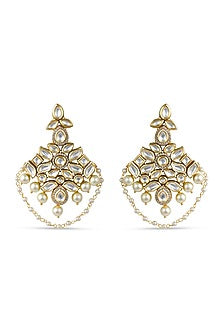 Gold Finish Kundan Polki & Beaded Dangler Earrings