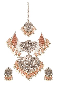 Rose Gold Finish Kundan Polki Bridal Choker Necklace Set