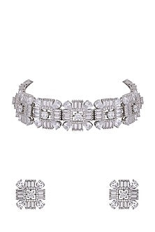 White Finish Cubic Zirconia Choker Necklace Set