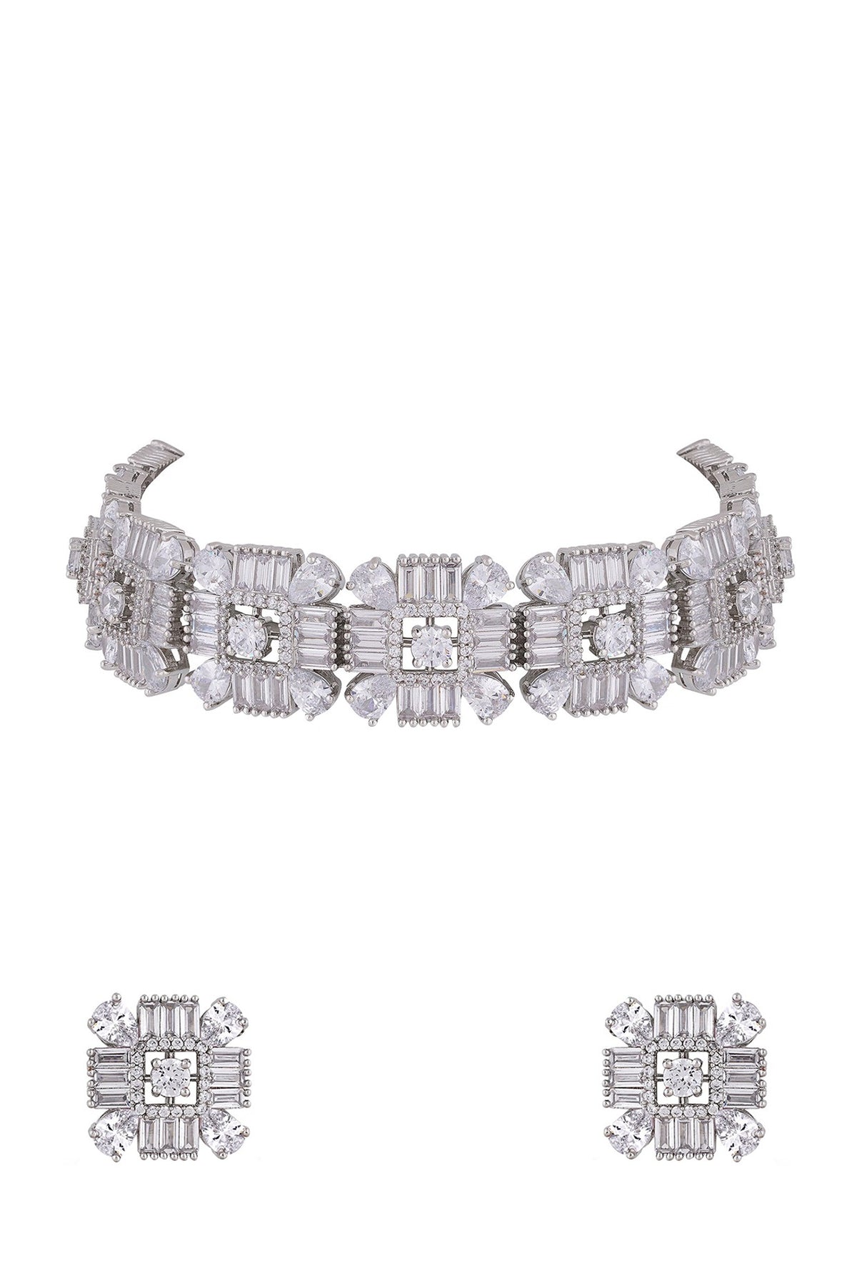 White Finish Cubic Zirconia Choker Necklace Set
