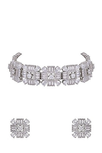 White Finish Cubic Zirconia Choker Necklace Set