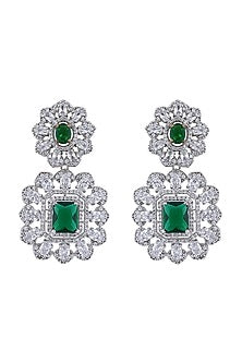 White Finish Cubic Zirconia & Green Stone Choker Necklace Set