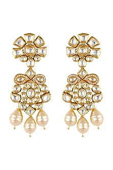 Gold Finish Faux Pearl Earrings