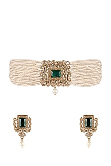 Antique Gold Finish Pearl Choker Necklace Set