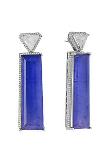 White Finish Blue Zircons Stud Earrings