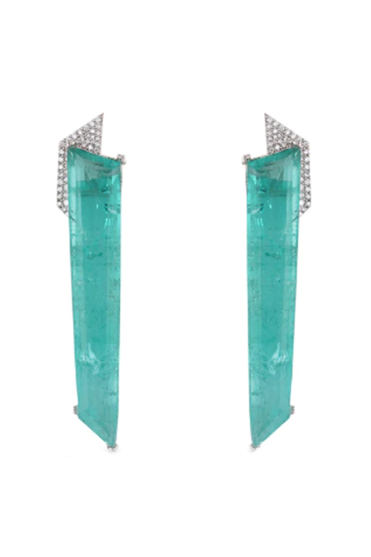 White Finish Green Zircon Earrings In Brass