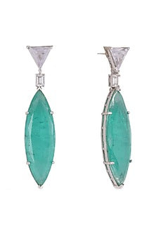 White Finish Green Zircon Dangler Earrings