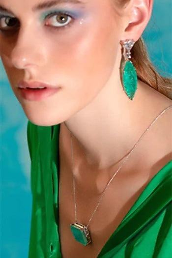 White Finish Green Zircon Dangler Earrings
