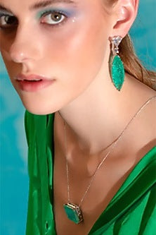 White Finish Green Zircon Dangler Earrings
