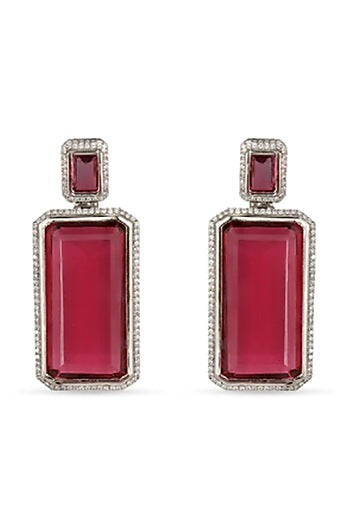 White Finish Red Zircon Earrings