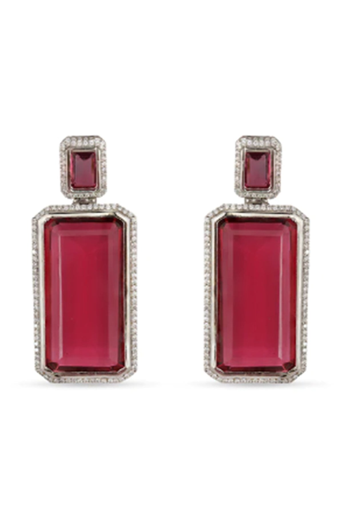 White Finish Red Zircon Earrings