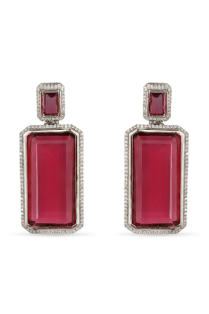 White Finish Red Zircon Earrings