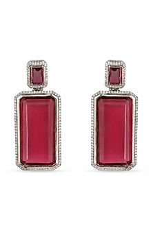 White Finish Red Zircon Earrings