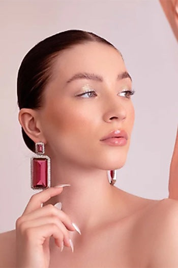White Finish Red Zircon Earrings