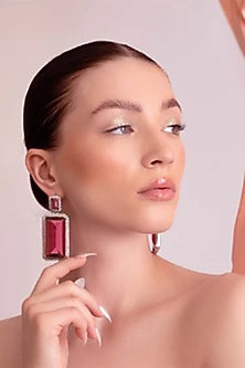 White Finish Red Zircon Earrings