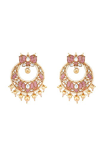 Gold Finish Faux Pearl Chandbali Earrings