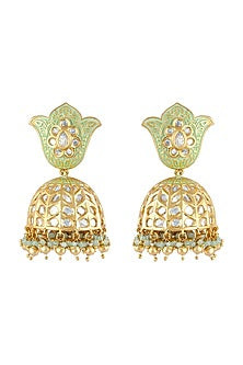 Gold Finish Green Meenakari Jhumka Earrings