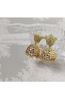 Gold Finish Green Meenakari Jhumka Earrings