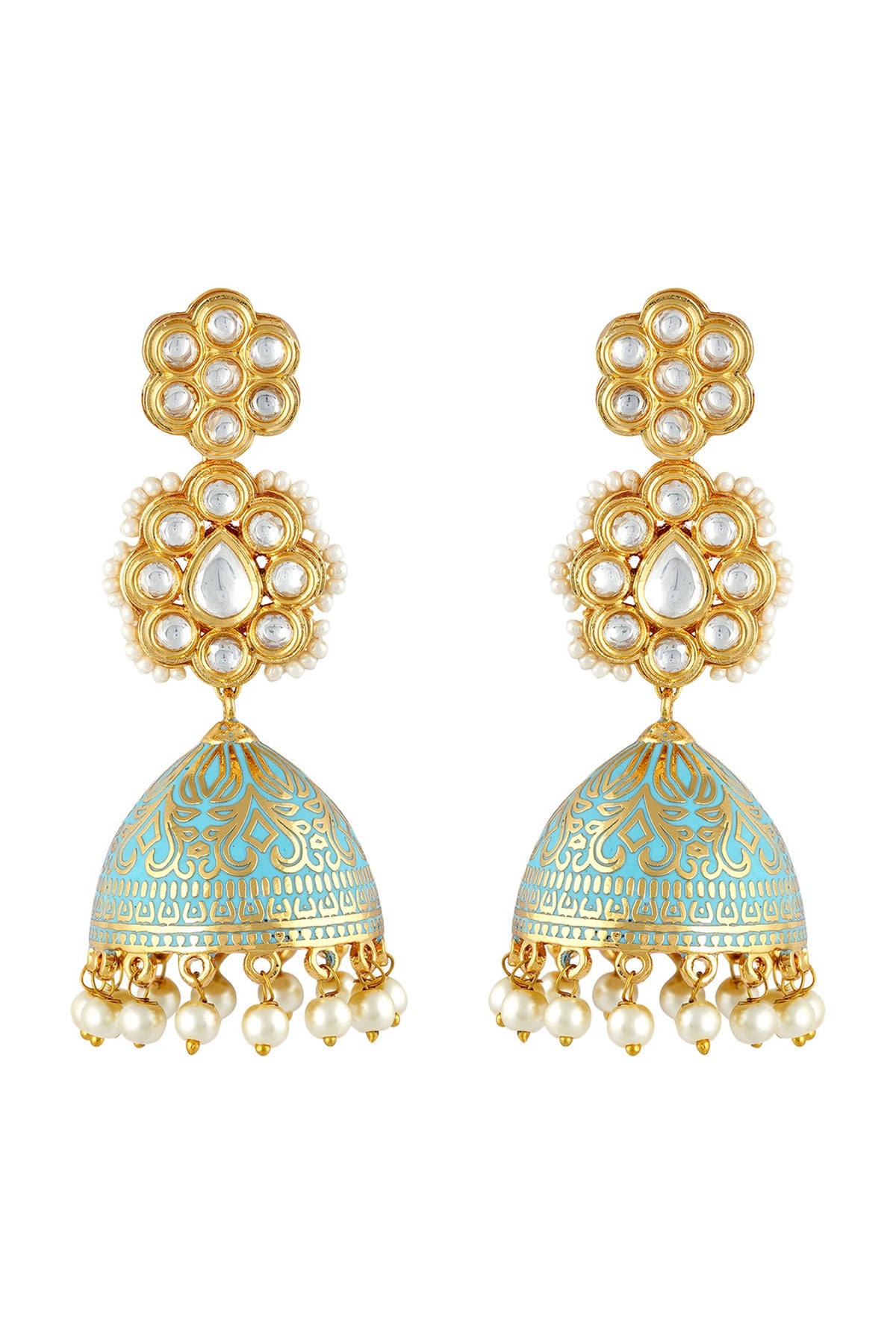 Gold Finish Meenakari Pearl Earrings