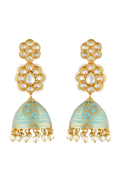 Gold Finish Meenakari Pearl Earrings