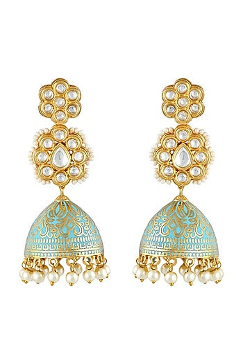Gold Finish Meenakari Pearl Earrings