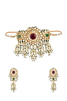 Gold Finish Pearl Choker Necklace Set