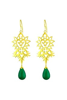 Gold Plated Green Onyx Stone Dangler Earrings In Sterling Silver