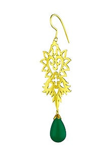 Gold Plated Green Onyx Stone Dangler Earrings In Sterling Silver