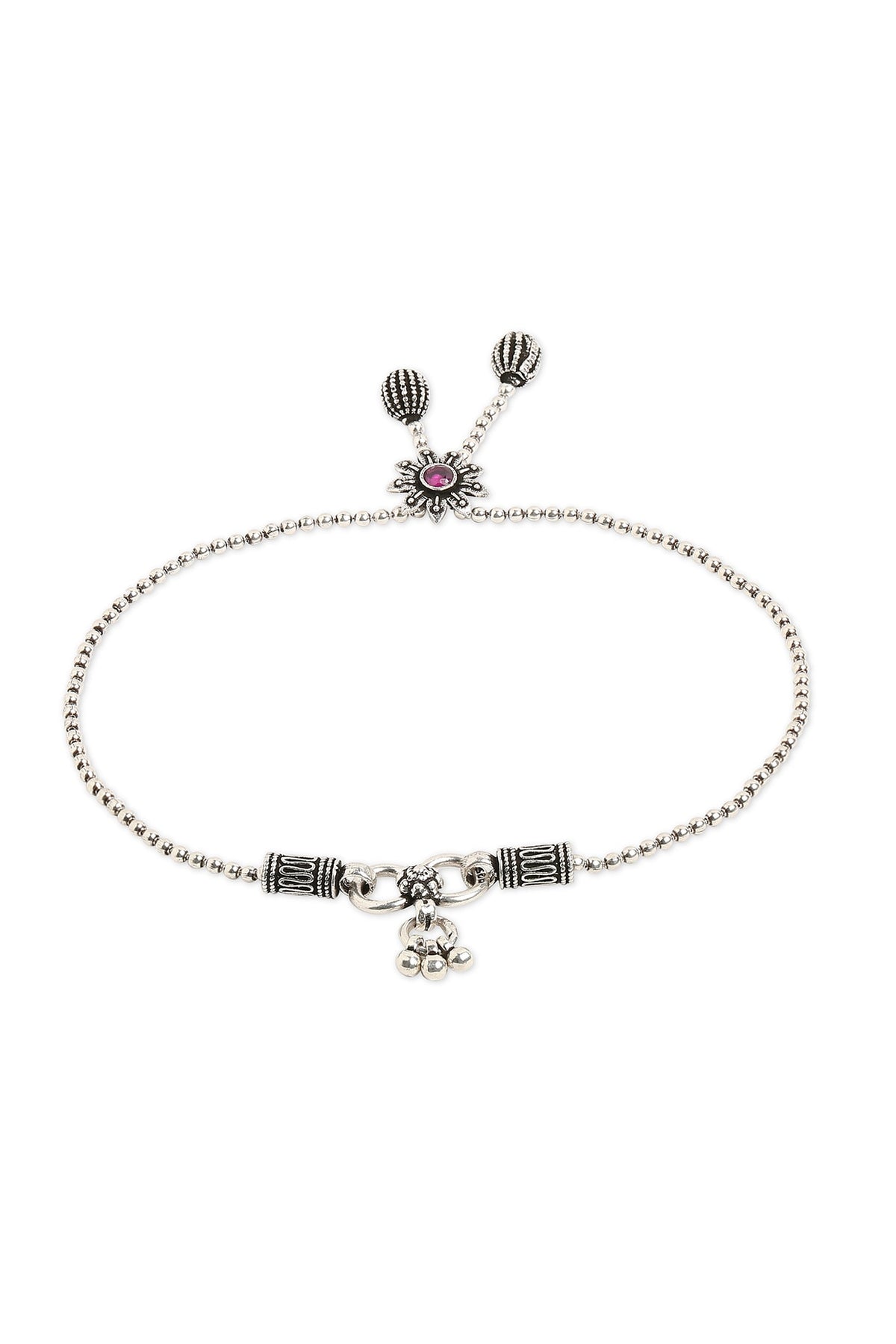 Silver Finish Ruby Stone Anklet In Sterling Silver
