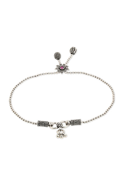 Silver Finish Ruby Stone Anklet In Sterling Silver